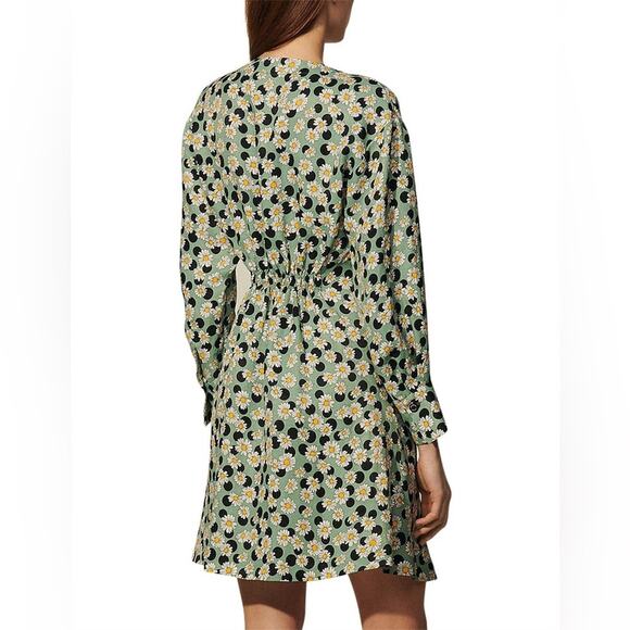 Sandro Angele Ruched Printed Mini Linen Blend Mini Dress S - Picture 2 of 15